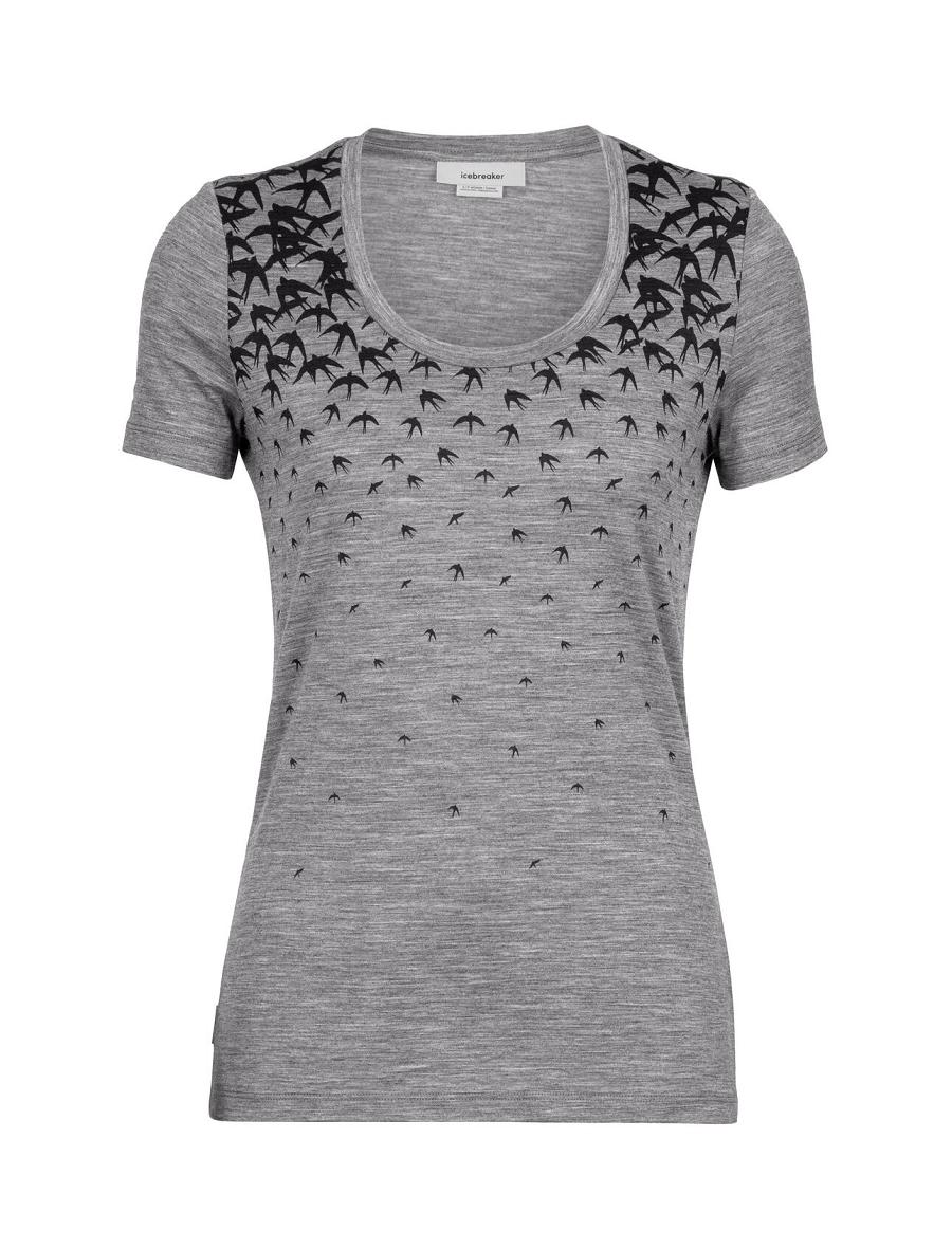 Gritstone Heather Icebreaker Merino Tech Lite II Short Sleeve Scoop Migration Women's T Shirts | AU 1589DFMN